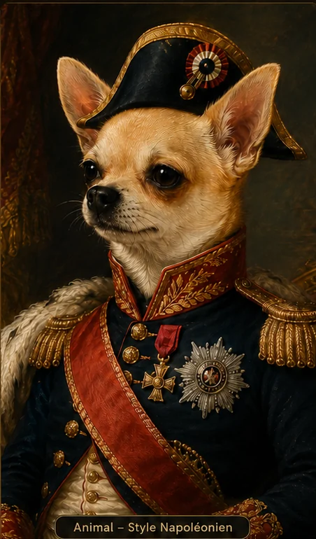 Portrait napoléonien personnalisé d’un chihuahua