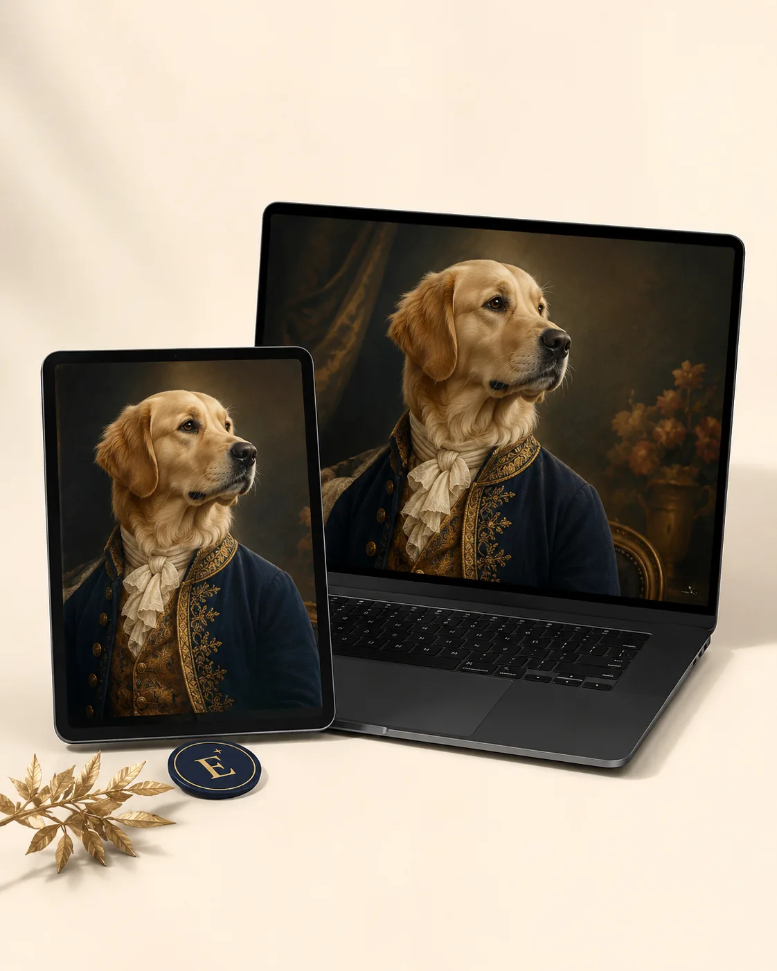 Portrait personnalisé d’un chien dans un costume royal